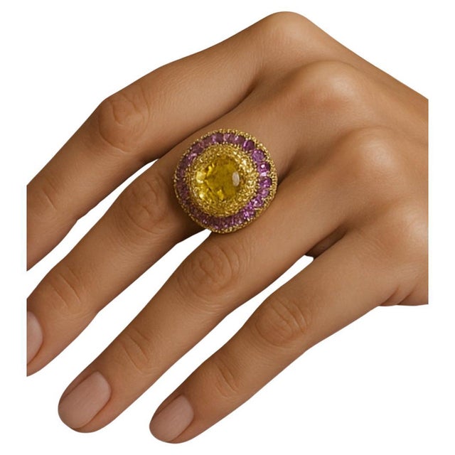 Bochic "Orient" Vintage Diamond, Lemon Quartz & Gem Ring Set 18K Gold & Silver For Sale - Image 15 of 18