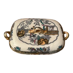 Antique Ashworth Brothers England Ironstone Chinoiserie Tea House Pattern Casserole