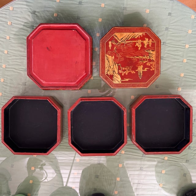 Chinese Vintage Chinese Red Lacquer Stacking Jewelry Box For Sale - Image 3 of 12