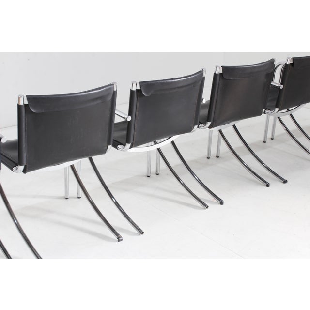 1970s Vintage Jot Dining Chairs in Black Leather and Chrome by Giotto Stoppino for Acerbis, 1970s, Set of 6 For Sale - Image 5 of 14
