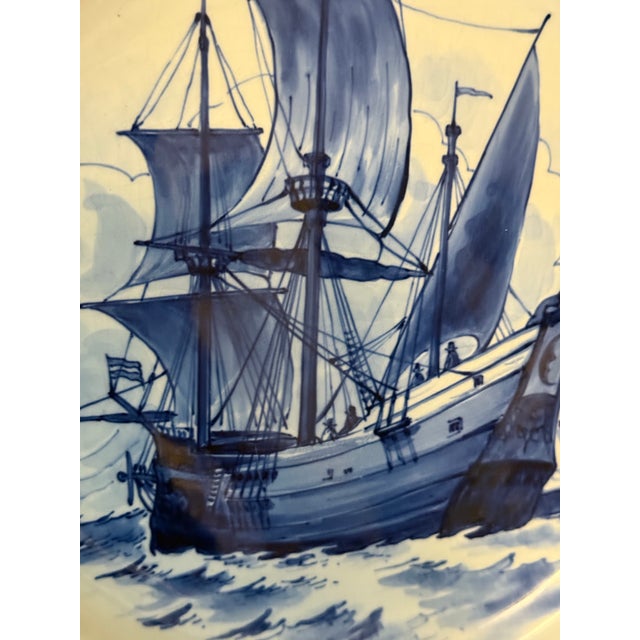 Nautical 1909 Royal Delft Hand-Painted “Halve Maen” Commemorative Charger – De Porceleyne Fles For Sale - Image 3 of 4