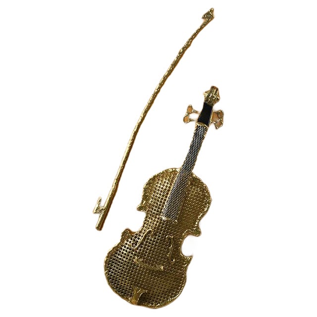 Brass Signed Violin on a Golden Plate by Henri Fernandez For Sale