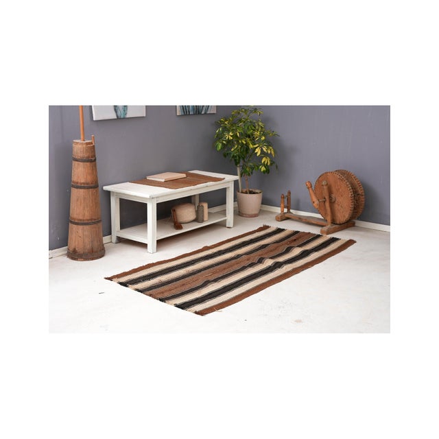 Brown Striped Vintage Kilim Rug - 3`2″ X 6`11″ For Sale In Los Angeles - Image 6 of 6