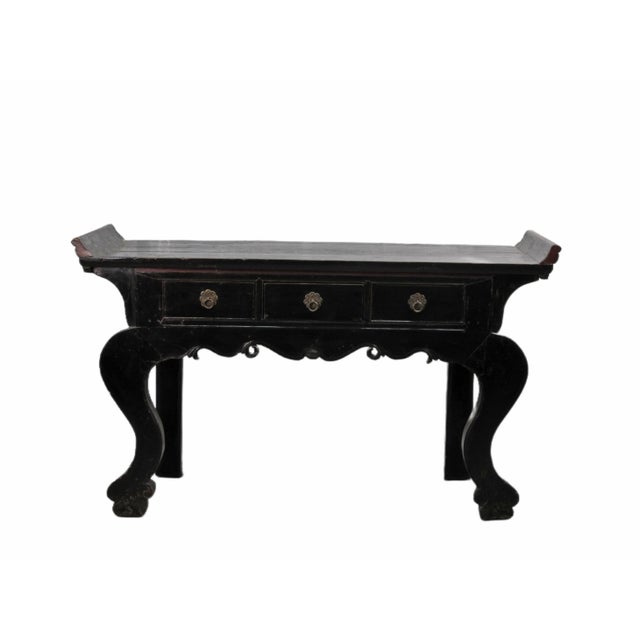This magnificent antique black lacquer altar table was handcrafted with traditional joinery techniques in mid 19th century...
