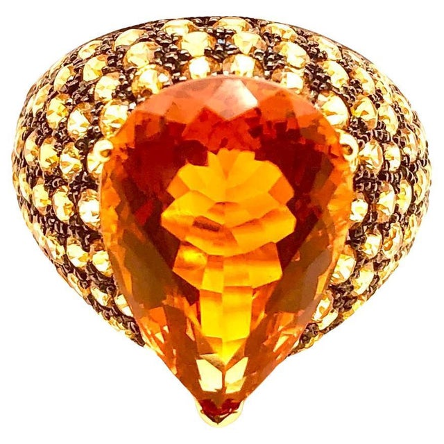 Bochic "Orient" Vintage Yellow Sapphire & Citrine Ring Set In 18K Gold & Silver For Sale - Image 15 of 18