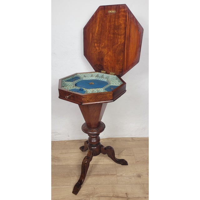 Victorian Games Table Octagonal Sewing Box with Lock and Key, 1890 For Sale - Image 3 of 18