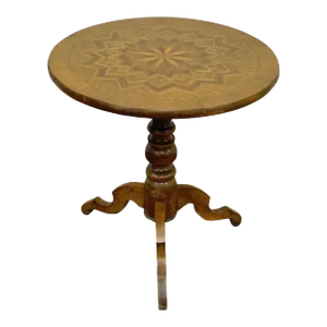 19th C Antique Italian Sorrentino Parquetry Inlaid Round Pedestal Center Table