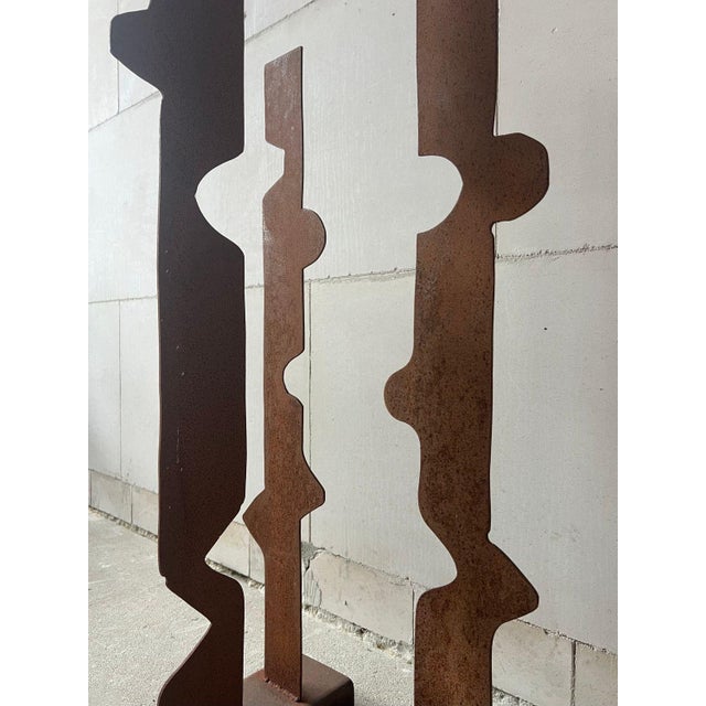 Artist unknown Netherlands 1970s each piece H 102cm W15cm D 19cm per stuk A striking abstract steel sculpture from the...