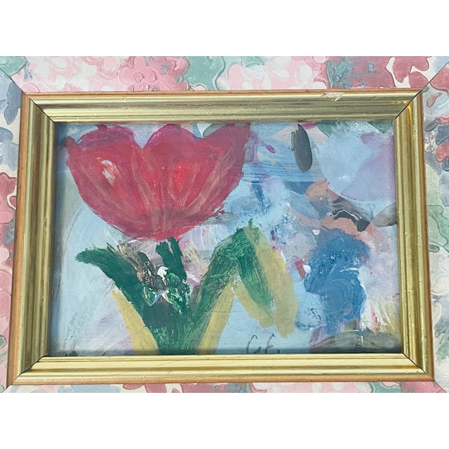 1970s Mini Abstract Tulip Painting in Frame For Sale - Image 4 of 4