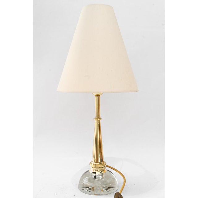Large Art Deco Glass and Brass Table Lamp with Fabric Shade, Vienna, 1920s For Sale - Image 15 of 15