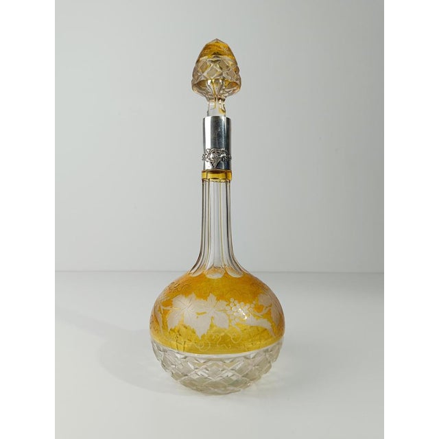 Vintage Spirit Decanter Bottle in Colored Cut Crystal and Embossed Silver, 1930s For Sale - Image 4 of 18