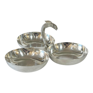 Vintage French Silver Plate Three Section Nut Dish With Dolphin