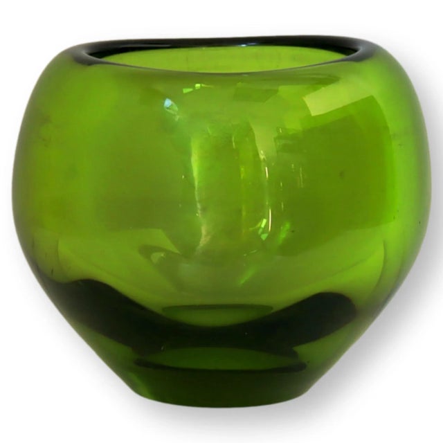 Holmegaard 1950's art glass by Per Lutken 1955. Scandinavian Modernest style. Titled "Heart Vase" this light green piece...