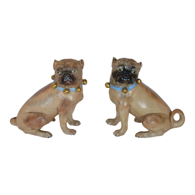 German Pair of Dresden Male & Female Bulldog Porcelain Figures For Sale