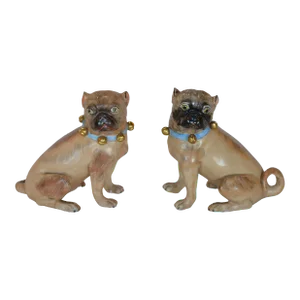 German Pair of Dresden Male & Female Bulldog Porcelain Figures