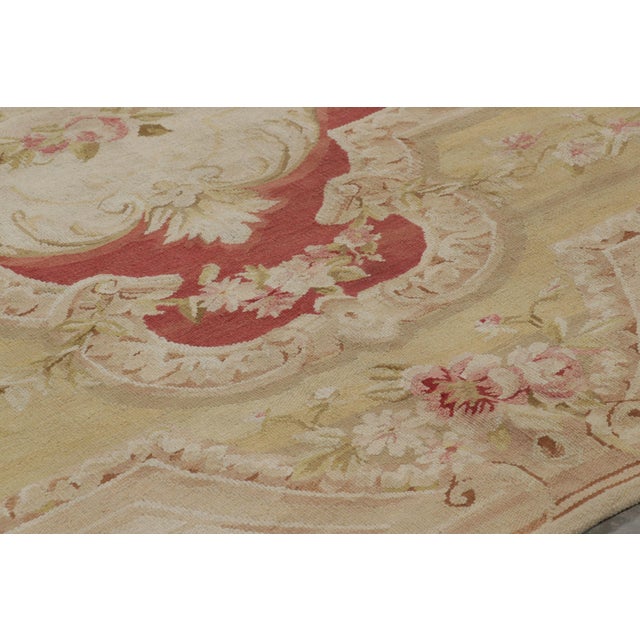 2010s Rug & Kilim’s Aubusson Style Rug in Cream and Green With Red Floral Medallion For Sale - Image 5 of 7