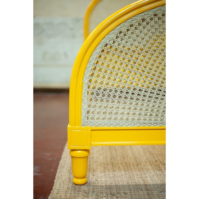 1980s Yellow Lacquered Wooden Bed with Vienna Straw, 1980s For Sale - Image 5 of 8