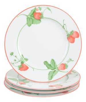 Fraise Series Dinner Plates in Porcelain by Bill Goldsmith for Limoges, 1980s, Set of 4