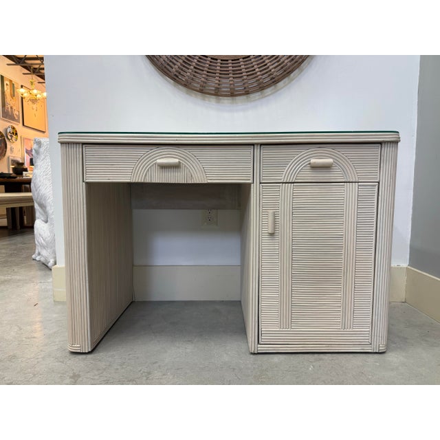 Mid-Century Modern Vintage Coastal Gabriella Crespi - Style Pencil Reed Rattan Writing Desk For Sale - Image 3 of 9