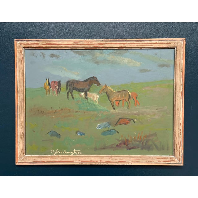 Sigfrid Bengtsson, Horses on the Meadow, Revinge, 1950s, Oil Painting on Panel, Framed For Sale - Image 10 of 13