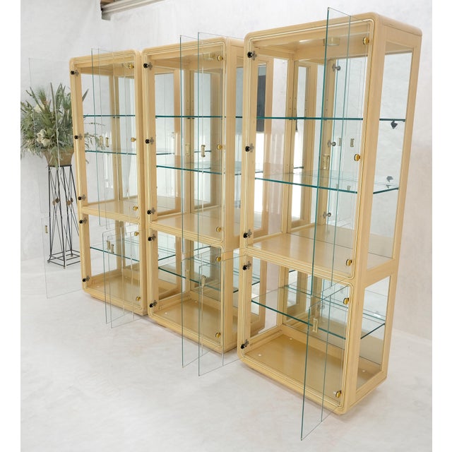 3 Blond Wood Glass Door Curio Cases Display Vitrine Cabinet Glass Shelves MINT! For Sale - Image 11 of 14