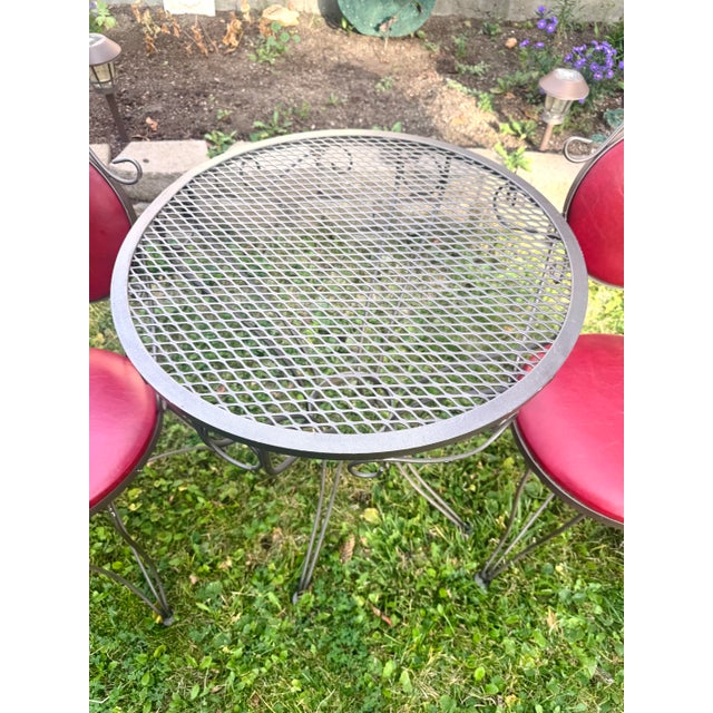 1960s Syd Leach Wrought Iron Bistro Set With Pink Vinyl Chairs For Sale - Image 11 of 14
