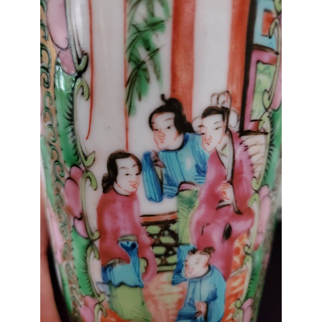 Antique Chinese Porcelain Rose Medallion Cylinder Vase For Sale - Image 4 of 10
