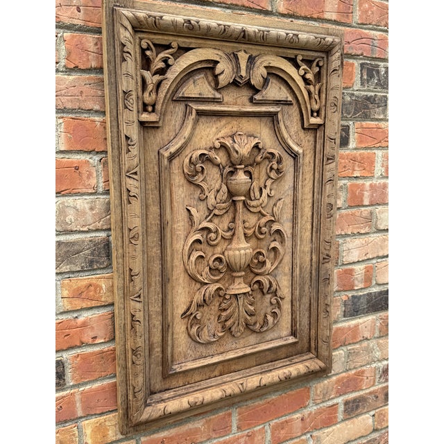Tan Vintage French Wood Carved Panel For Sale - Image 8 of 9