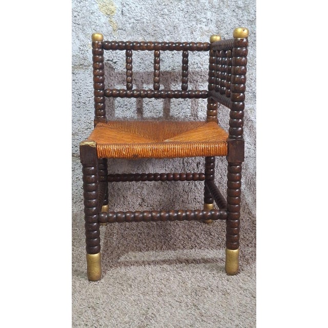 19th Century Louis XIII Style Fireside Chair in Turned Wood and Woven Rush For Sale - Image 14 of 15