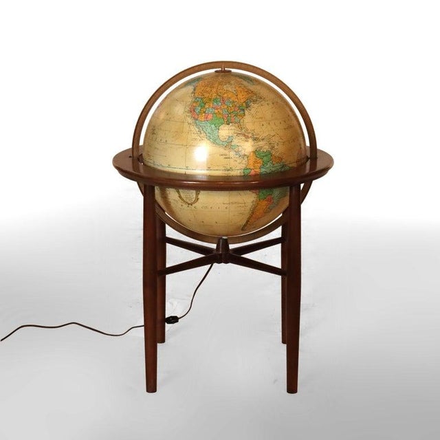 Early 20th Century Large MCM Replogle Floor Model Lighted World Globe on Walnut Base Signed 20thC For Sale - Image 5 of 11