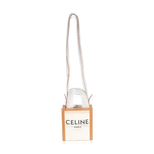 Beige Natural Tan Canvas Calfskin Mini Vertical Cabas For Sale - Image 8 of 9