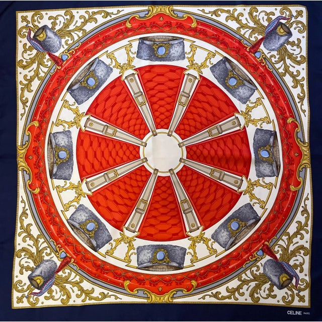 Contemporary Céline Paris Silk Scarf “Wheels Of Hat” For Sale - Image 3 of 10