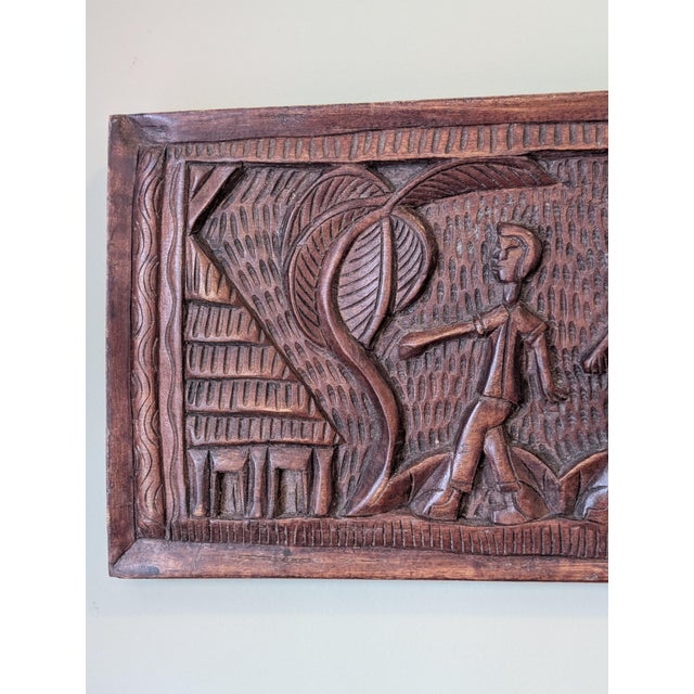 Vintage West African Hand-Carved Bas-Relief Wood Plaque For Sale In Reno/Lake Tahoe - Image 6 of 10