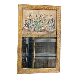 19th C. Gilt Mirror With Hand Painted Fashion Print For Sale