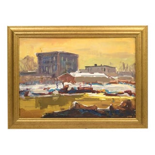 Aleksandrs Zviedris, Yacht Club, Oil on Board, Framed For Sale