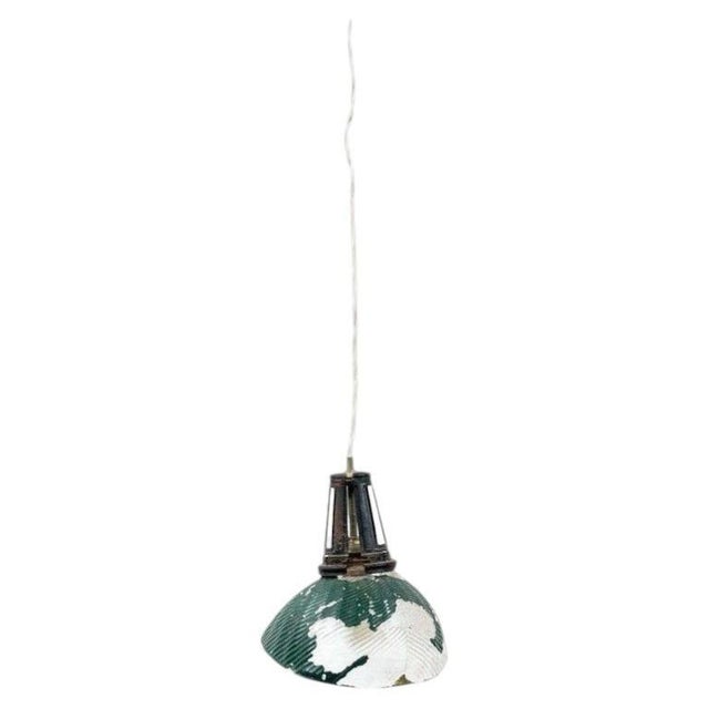 French Vintage Green Glass Ceiling Lamp, 1940 For Sale - Image 14 of 14