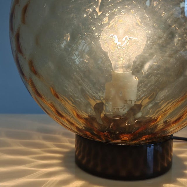 Amber Murano Glass Sphere Lamp in the style of Balloton Venini, 1970s For Sale - Image 11 of 15