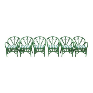 Set of 6 Vintage Moroccan-Style Bentwood Armchairs in Garden Green For Sale