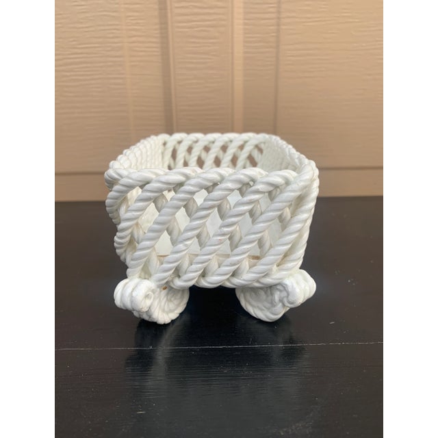 French Country Trompe l'Oeil Porcelain Rope Basket Cachepot For Sale - Image 10 of 11