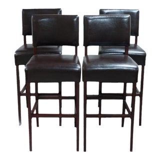 Palacek Brown Leather Bar Stools - Set of 4 For Sale