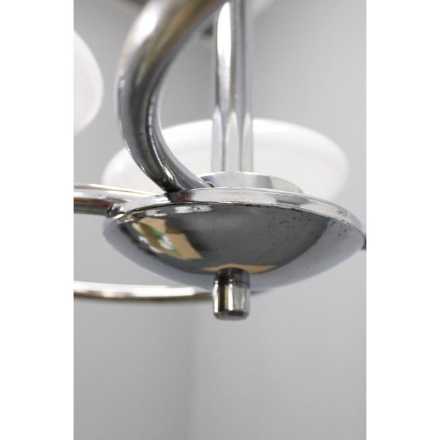 Mid-Century Chrome Chandelier with Milk-Glass Disc Shades, Former Czechoslovakia, 1950s For Sale - Image 10 of 16