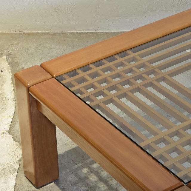 Coffee Table in Wood and Glass with Geometric Grid by Ettore Sottsass for Santambrogio e De Berti, 1970s For Sale - Image 11 of 12