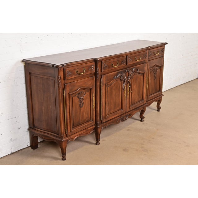Baker Furniture Company Karges Style French Provincial Louis XV Carved Walnut Sideboard Credenza For Sale - Image 4 of 16
