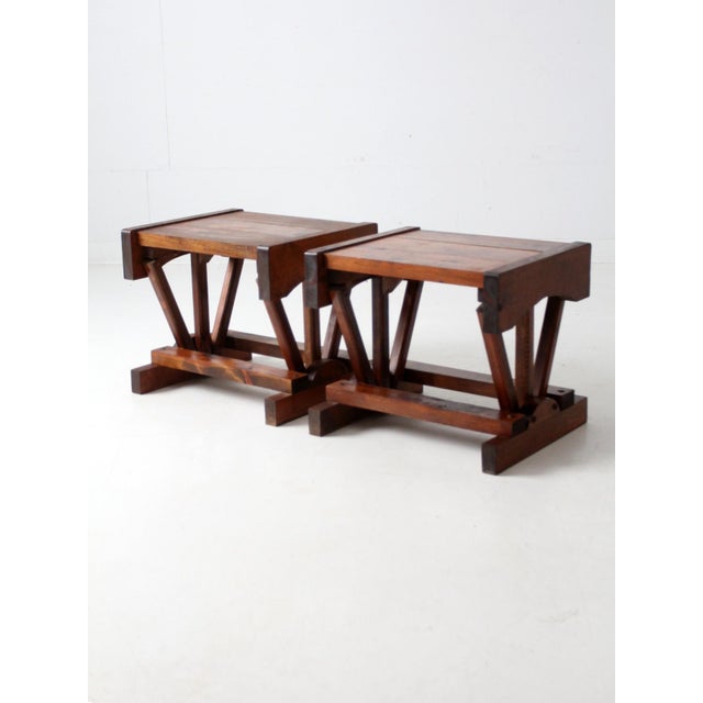 Mid Century Rustic Pine End Tables Pair For Sale - Image 10 of 12