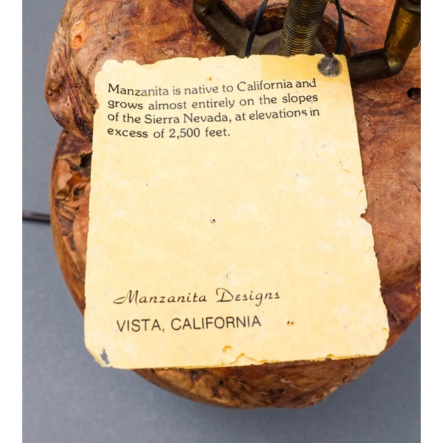 Wood Vintage Mid 20th Century California Free Form Burl Root Wood Table Lamp For Sale - Image 7 of 10