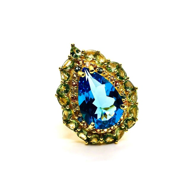 Late 20th Century Bochic “Capri” Vintage Multi Sapphire & Topaz Ring — 18K Gold & Silver For Sale - Image 5 of 13
