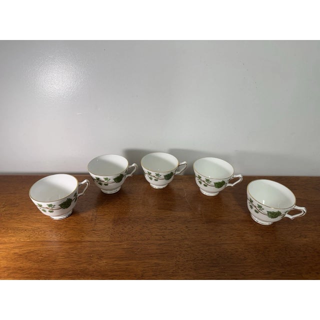 Vintage Crown Staffordshire Fine Bone China England Cup & Plates Green Ivy - Set pf 8 For Sale In Philadelphia - Image 6 of 17
