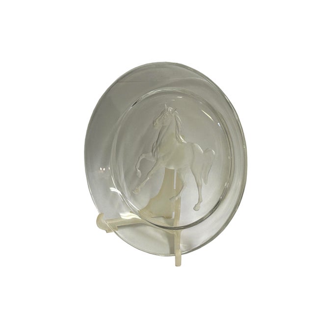 Clear Glass Back Relief Carved Horse Round Display Disc For Sale - Image 9 of 13