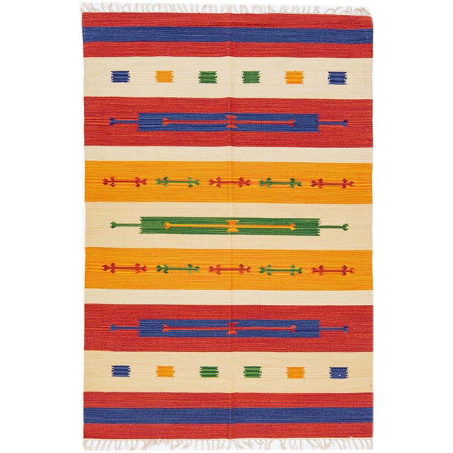 Textile 2020s Modern Kilim Handmade Multicolor Geometric Wool Rug For Sale - Image 7 of 7