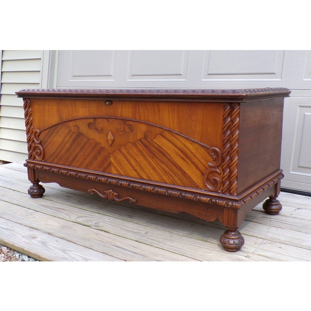 Art Deco Vintage Lane Art Deco Walnut Cedar Trunk Hope Chest Blanket Chest Bed Bench For Sale - Image 3 of 18